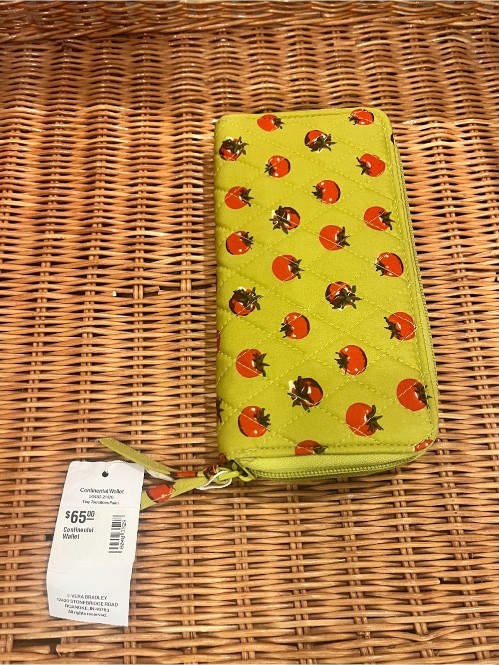 Vera Bradley Lime with Tomato Print Continental Zip Wallet